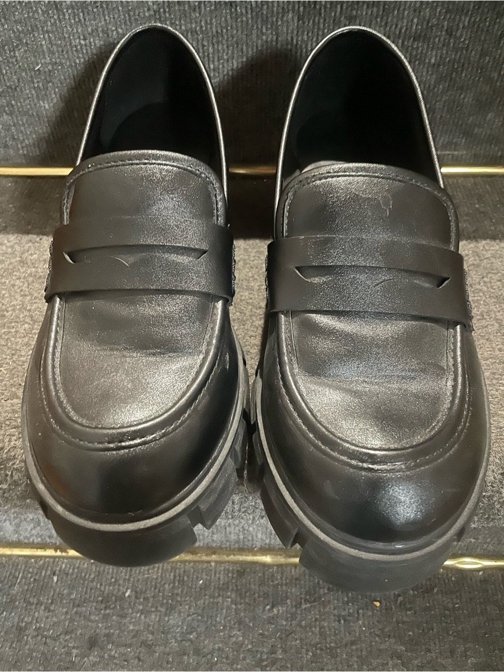Women's Black Chunky Penny Loafers - Sleek Casual Flats